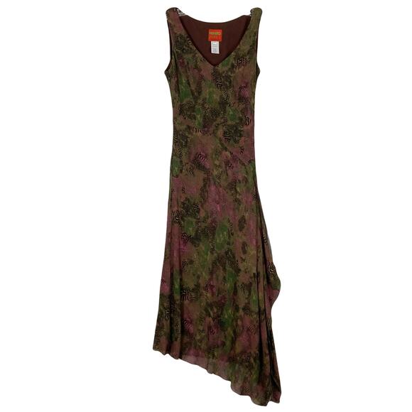 NWOT KENZO Dress 38~S FRANCE SILK Chiffon Crinkle Fit&Flare Asymmetrical Multico - Picture 1 of 14